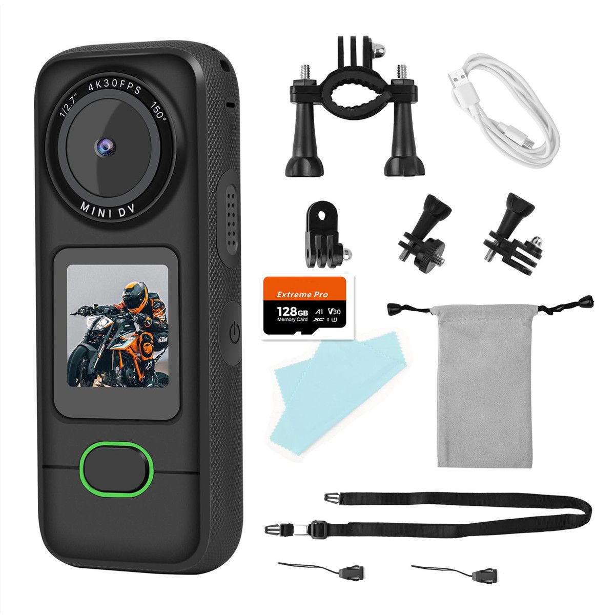 Action Camera WiFi Waterproof with 1.27 Inch Sensor 4K Video Streaming 20MP Photos Video 1.4 Inch IPS Touchscreen Dual Microphones Webcam Body Cam,128GB