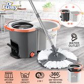 Spin Mop and Twin Bucket Set Tile Wood Floor Cleaner 4 Microfibre Heads Magic Dry Twist Separate Stackable Easy Cleaning System 360 Degree Rotating