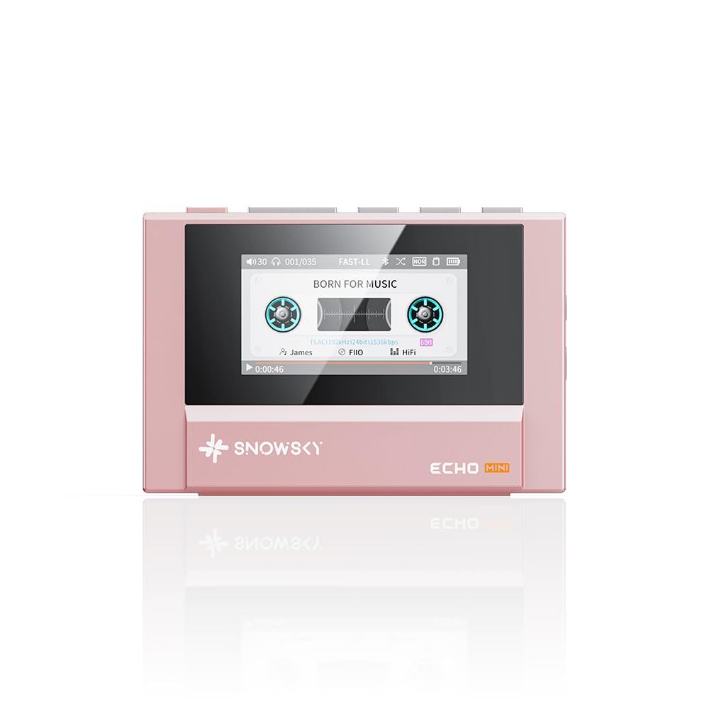 SnowSky/FiiO Echo Mini HiFi Bluetooth MP3 Player,15Hours Playback,Independent Volume Control with 3.5mm/4.4mm Headphones Outputs (pink)