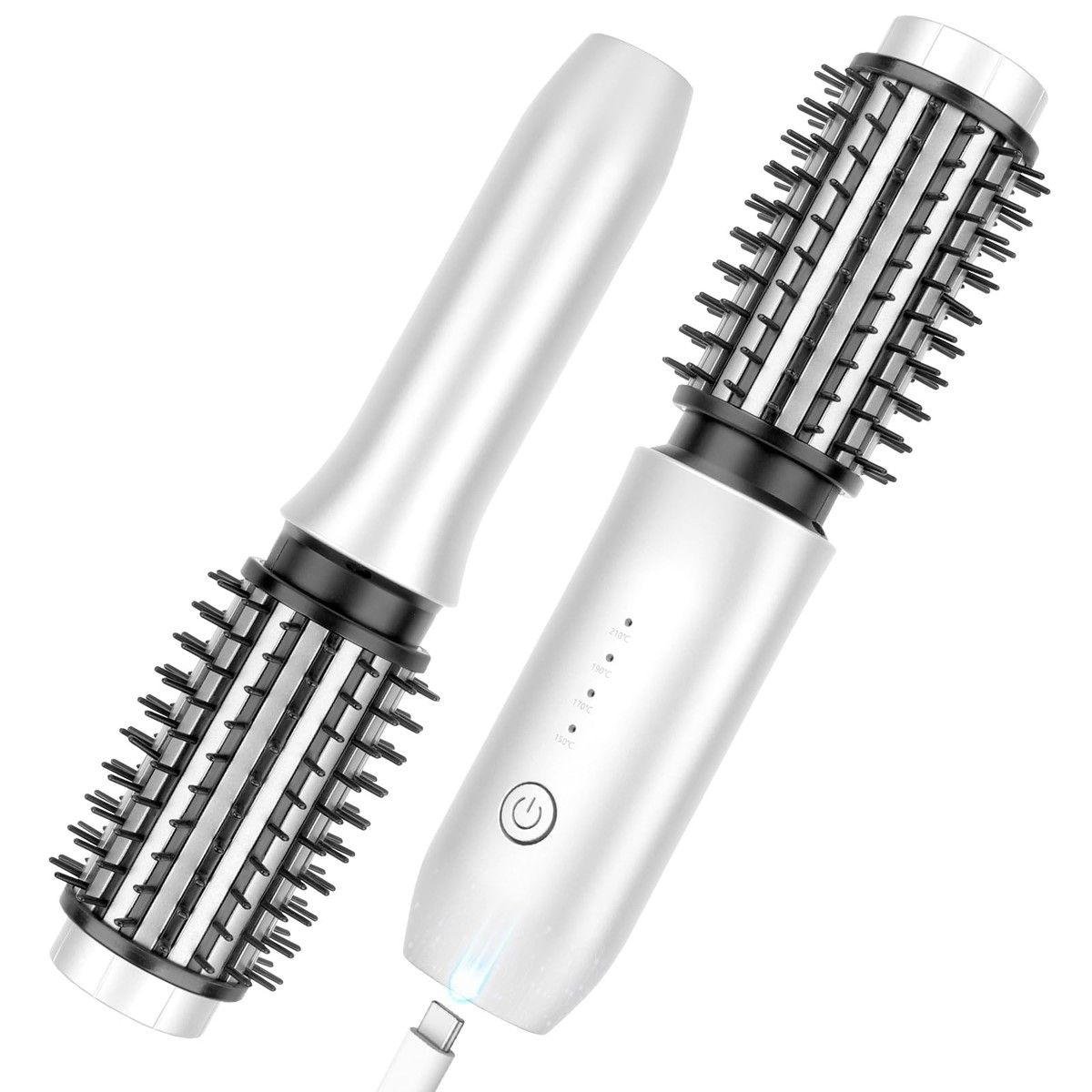 Cordless Hair Curling Iron Brush 3-in-1 Portable Wave Curling Wand, 1.5 Inch Ionic Heated Brush,USB Rechargeable Hair Curler, 1 Pack-White