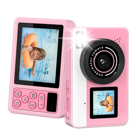 Digital Camera Waterproof, 10FT Underwater Camera with Dual Screens, 18X Digital Zoom, Selfie Cameras for Teens Beginners, Pink