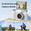 4K Ultra HD Digital Camera with Flip Screen 48MP CCD Compact Camera USB Rechargeable 32G Card White