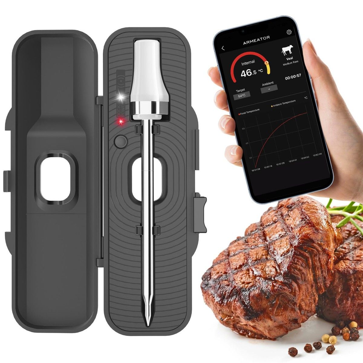Wireless Digital Meat Thermometer for Grilling Cooking,Instant Read Food Thermometers Bluetooth App-Enabled for Steak,BBQ