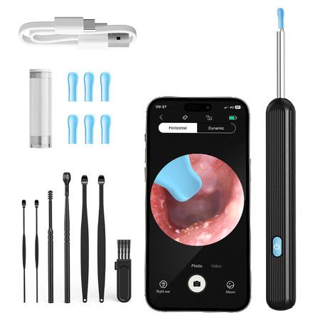 Ear Wax Removal Tool Camera Cleaner 500W Pixel Earwax Removal Kit with LED Lights 7 Piece Set for iOS & Android Christmas Gift COL Black