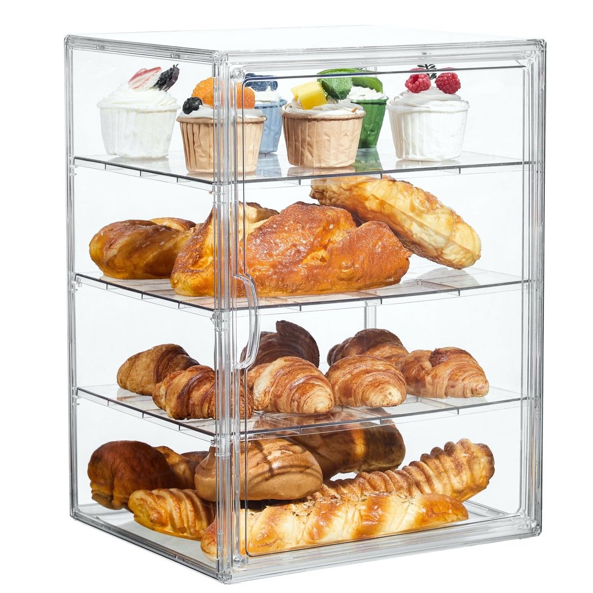 1 Pc Cake Display Case,Bread Bin For Kitchen Countertop,4-Tier Adjustable Clear Bread Storage With Magnetic Door For Bakery And Pastry Shop