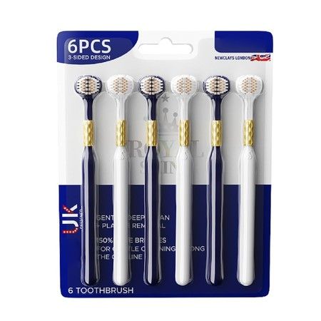 6pcs Soft  3 Sided Toothbrush  Adults Soft Hair  Brush Head Teeth Protection Tongue Cleaning Couple Style Christmas Gift  Random Color sent
