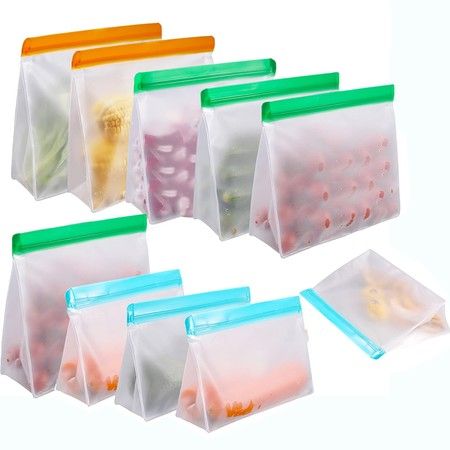 10 Pack Large Reusable Food Storage Bags Stand Up,  Reusable Sandwich Gallon Freezer Bags Snack Bags for Meat Fruit Cereal Snacks