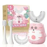 Ultrasonic Kid U-Shaped Electric Rechargable Toothbrush  2 U shape head 4 Brush Heads, 60S Smart Reminder Ages 6-14