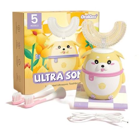 Ultrasonic Kid U-Shaped Electric Rechargable Toothbrush  2 U shape head 4 Brush Heads, 60S Smart Reminder Ages 6-14