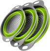 3Pc Folding Strainers,Kitchen Collapsible Silicone Colander,Fruit Vegetable Strainer Silicone Drainer With Ergonomic Handle Color Green