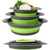 3Pc Folding Strainers,Kitchen Collapsible Silicone Colander,Fruit Vegetable Strainer Silicone Drainer With Ergonomic Handle Color Green