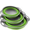 3Pc Folding Strainers,Kitchen Collapsible Silicone Colander,Fruit Vegetable Strainer Silicone Drainer With Ergonomic Handle Color Green