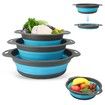 3Pc Folding Strainers,Kitchen Collapsible Silicone Colander,Fruit Vegetable Strainer Silicone Drainer With Ergonomic Handle Color Blue