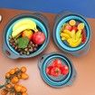 3Pc Folding Strainers,Kitchen Collapsible Silicone Colander,Fruit Vegetable Strainer Silicone Drainer With Ergonomic Handle Color Blue