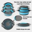 3Pc Folding Strainers,Kitchen Collapsible Silicone Colander,Fruit Vegetable Strainer Silicone Drainer With Ergonomic Handle Color Blue
