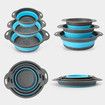 3Pc Folding Strainers,Kitchen Collapsible Silicone Colander,Fruit Vegetable Strainer Silicone Drainer With Ergonomic Handle Color Blue
