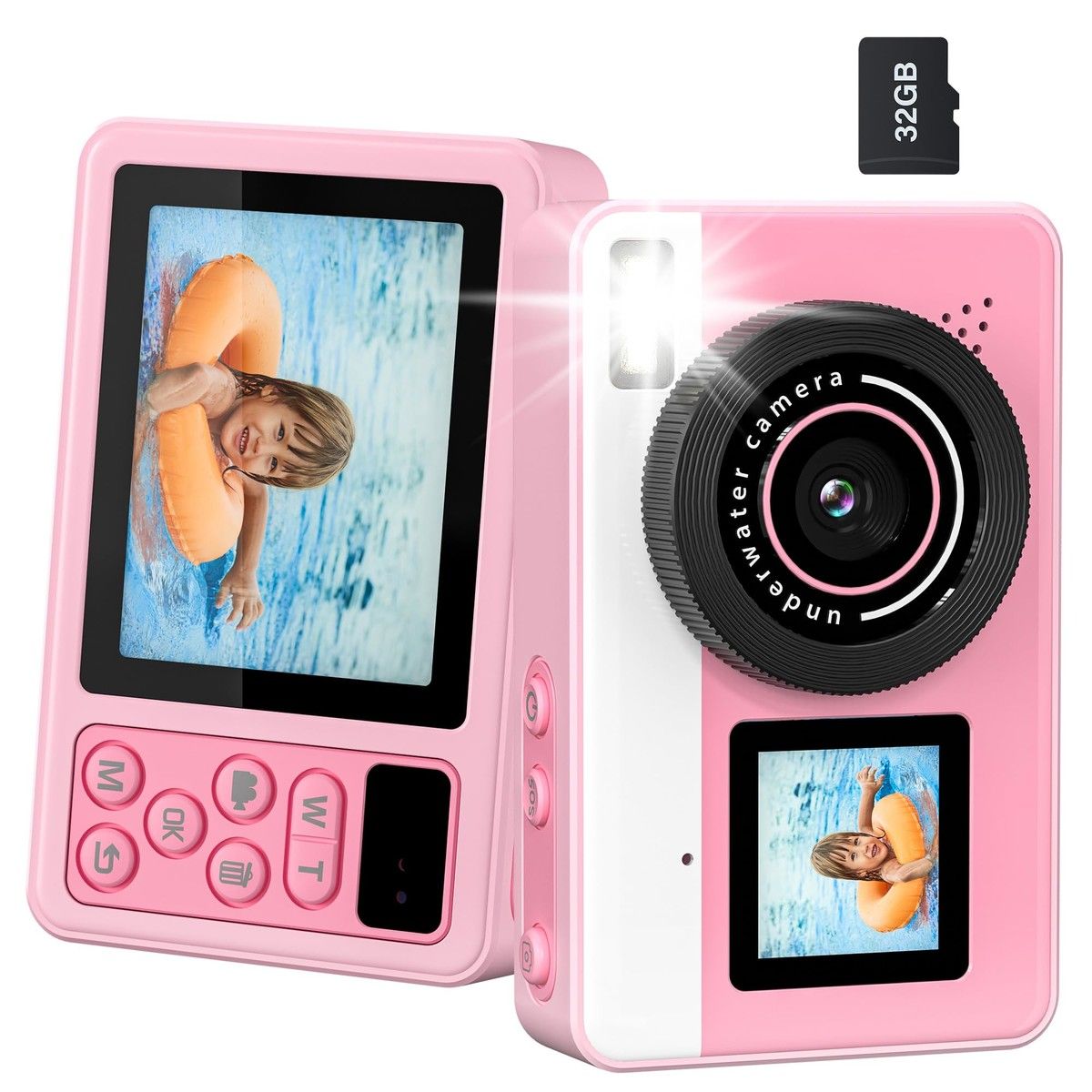 4K Digital Camera Waterproof Point Shoot Cameras for Photography 10FT Underwater Camera with Dual Screens,18X Digital Zoom,32GB TF Card(Pink)