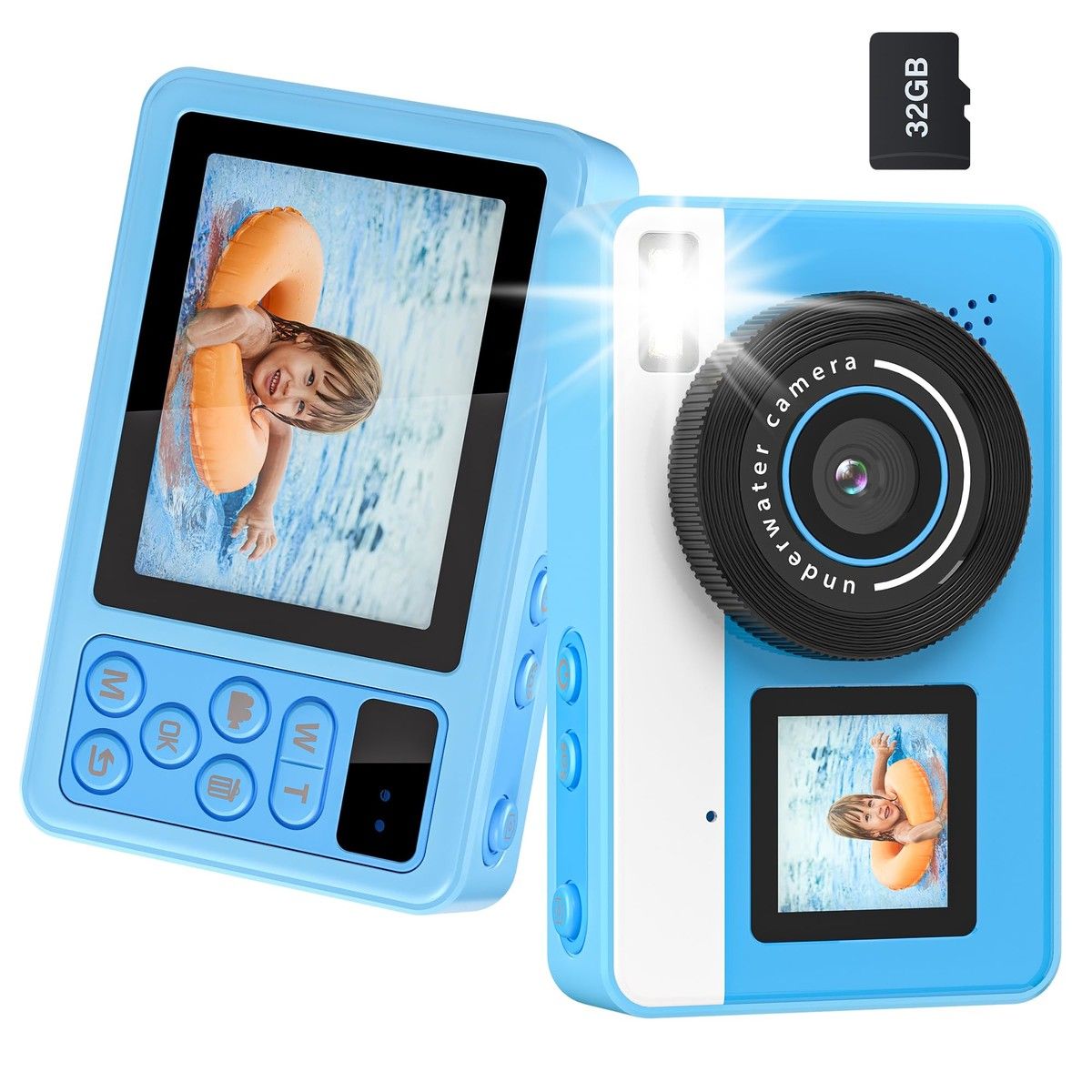 4K Digital Camera Waterproof Point Shoot Cameras for Photography 10FT Underwater Camera with Dual Screens,18X Digital Zoom,32GB TF Card(Blue)