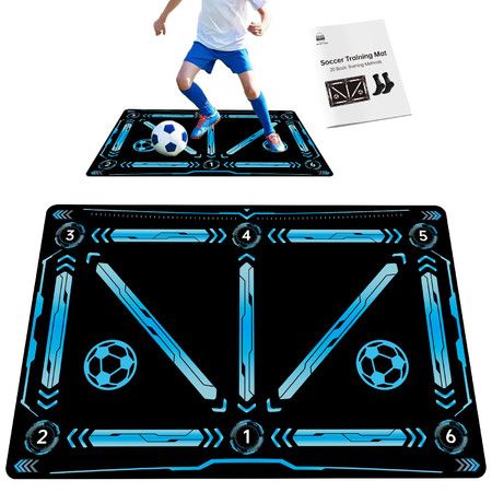 Soccer Training Mat,Soccer Training Equipment,Anti-Slip Silent Absorption Soccer Footwork Training Mat,Blue