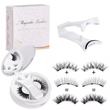 3D Natural Double-Sided Magnetic False Eyelashes Kit Reusable Portable Fake Eyelashes With Eyelash Clip,Size CT10-8