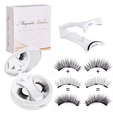 3D Natural Double-Sided Magnetic False Eyelashes Kit Reusable Portable Fake Eyelashes With Eyelash Clip,Size CT10-6