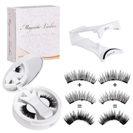 3D Natural Double-Sided Magnetic False Eyelashes Kit Reusable Portable Fake Eyelashes With Eyelash Clip,Size CT10-1
