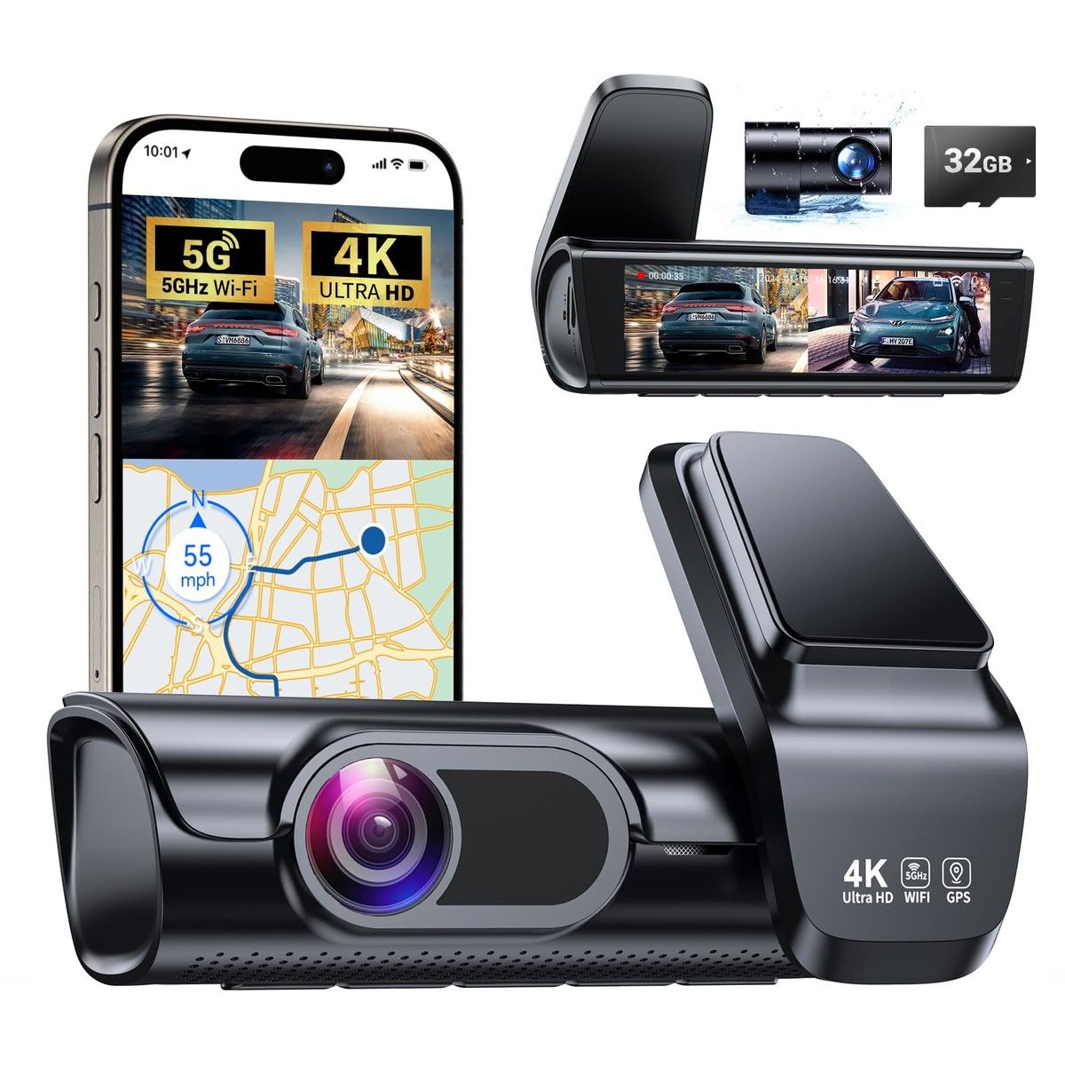 4k Dash Cam Front and Rear,3.59In IPS Screen,Built-in GPS 5G WiFi Dash Camera with App,UHD 2160P Night Vision,32G SD Card,Wide Angle,HDR,24H Parking Mode