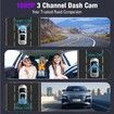 3 Channel 4K Dash Cam with 5GHz WiFi & APP Control,Triple Dash Camera with 64GB Card,G-Sensor,24 Hours Parking Mode,Loop Recording,Night Vision