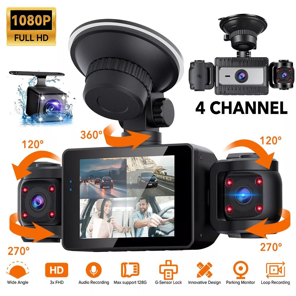 4 Channel Dash Cam 360 Degree Dash Camera HD 1080P 4 Lens DVR Driving Recorder With 32GB Card