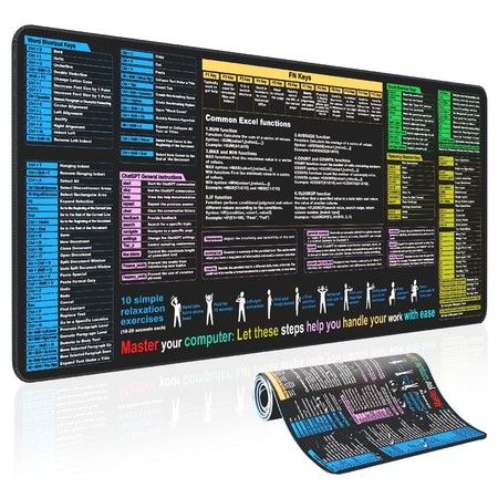 Waterproof Mouse Pad Excel Cheat Sheet Desk Pad Contains Various commonly Use Office Software Office Keyboard Mouse Pad Shortcut Mouse Pad 90x40cm