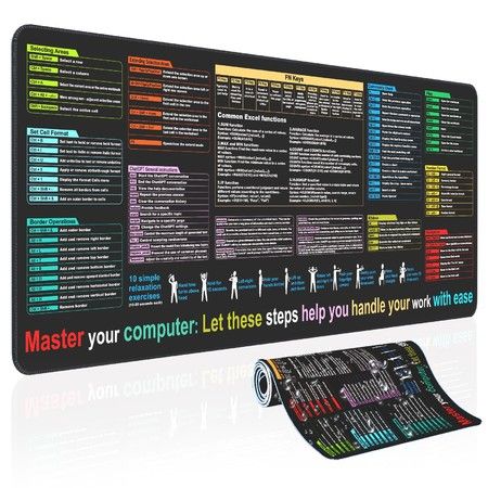Waterproof Mouse Pad Excel Cheat Sheet Desk Pad Desk Mat for Keyboard and Mouse Computer Mat with Excel Shortcuts 90x40cm