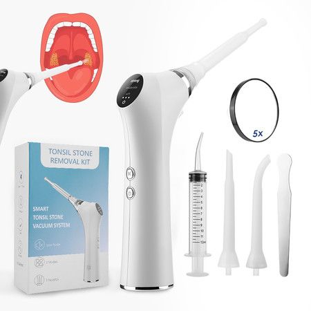 Tonsil Stone Remover Kit,Electronic Tonsil Stone Vacuum 3-Mode Adjustable Stone Removal Suction Device,Mouth Cleaning Oral Care with LED Light