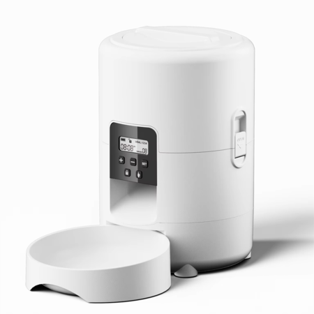 2L Automatic Wirelss Pet Feeders with Button Control for Cats and Dogs,Food Dispenser for Dry Food, Timed Cat Feeders with Memory Function,White