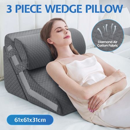 Wedge Pillow Set 3Pcs Triangle Bed Cushion Memory Foam Head Back Support Adjustable Headrest for Sleeping Reading Leg Elevation Raiser