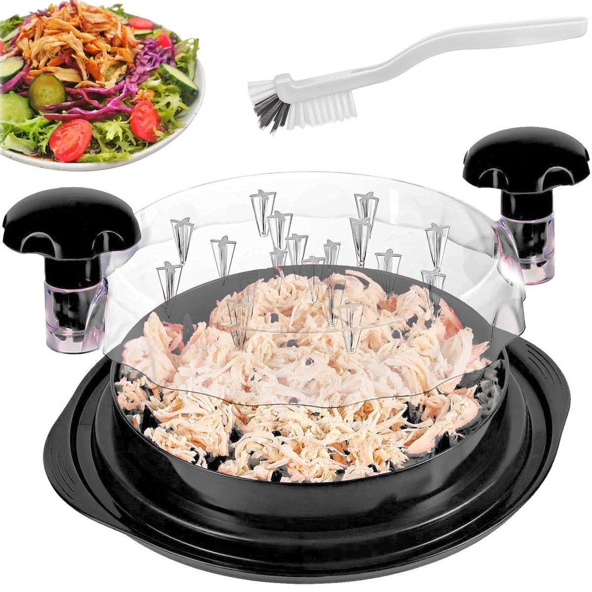 Visible Chicken Shredder Tool Twist with Brush,Meat Shredder with Non-Skid Base,Ergonomic Handle,For Pork Beef Chicken Color Black