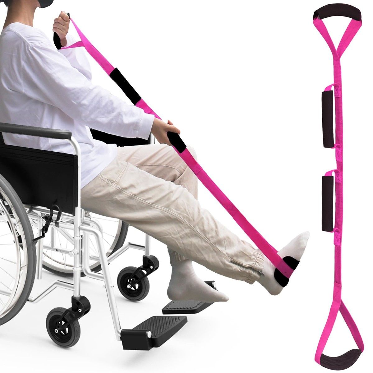 106cm Long Leg Lifter, Rigid Leg Lifter Strap With EVA Handgrips Foot Loop,Leg Lifter After Hip Replacement Knee Surgery Recovery Aids Kit,Pink