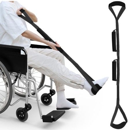 106cm Long Leg Lifter, Rigid Leg Lifter Strap With EVA Handgrips Foot Loop,Leg Lifter After Hip Replacement Knee Surgery Recovery Aids Kit,Black