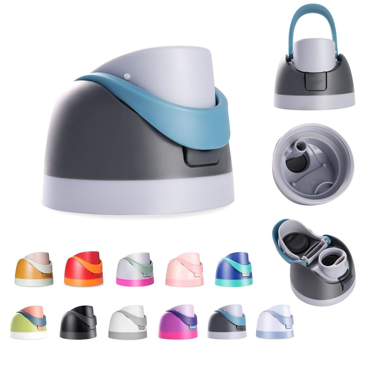 Replacement Lid for Owala Freesip,Compatible with Owala Cup,One Button Water Bottle Top Lid Replacement Accessory,Leakproof,BPA-Free (Graylish Blue)