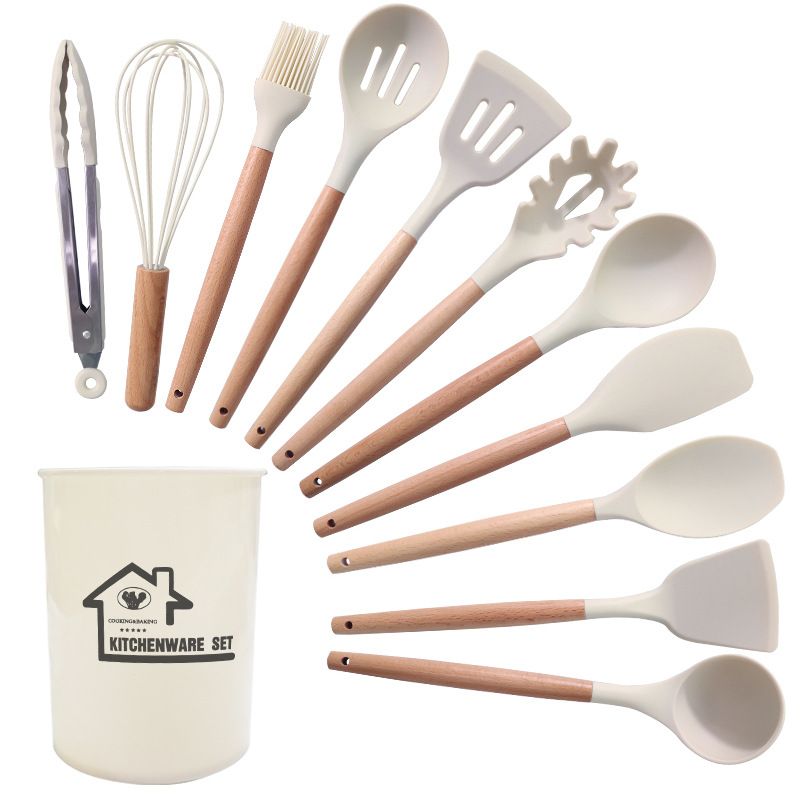 White 12 PCS Set NonStick Silicone Spatula Soup Spoon Food Grade Kitchenware High Temp Resistant Heat