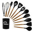Black 12 PCS Set NonStick Silicone Spatula Soup Spoon Food Grade Kitchenware High Temp Resistant Heat
