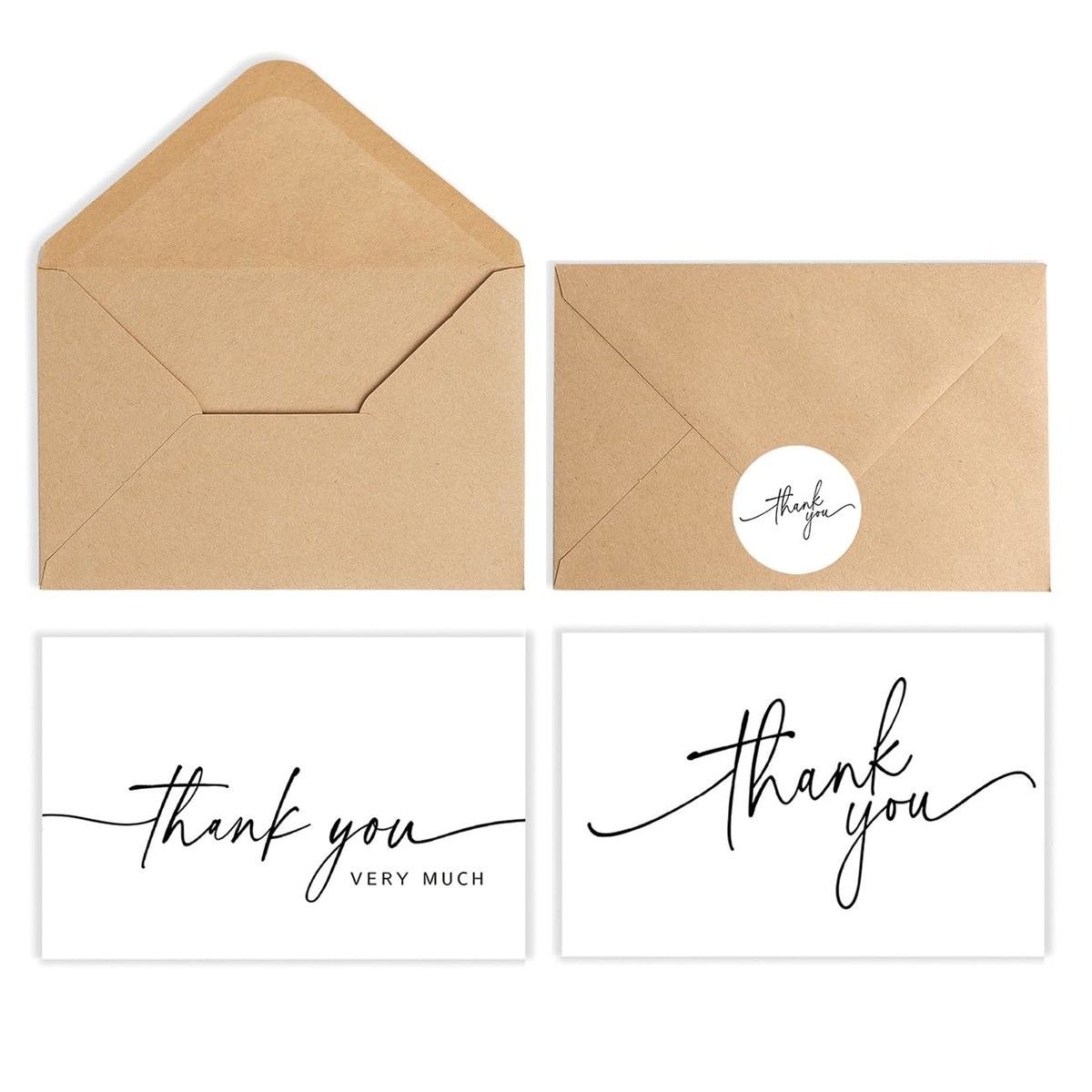 30 Pack Thank You Cards Bulk with Kraft Envelopes & Matching Stickers,Minimalist Design Perfect for Business,Weddings,Baby Bridal Showers,Graduations