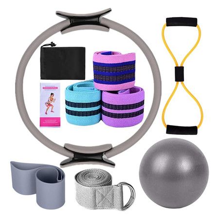 Yoga Sets for Women Pilates at Home Equipment Pilates Magic Ring Booty Bands for Working Out Glutes Yoga Ball and Resistance Band,Grey