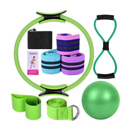 Yoga Sets for Women Pilates at Home Equipment Pilates Magic Ring Booty Bands for Working Out Glutes Yoga Ball and Resistance Band,Green
