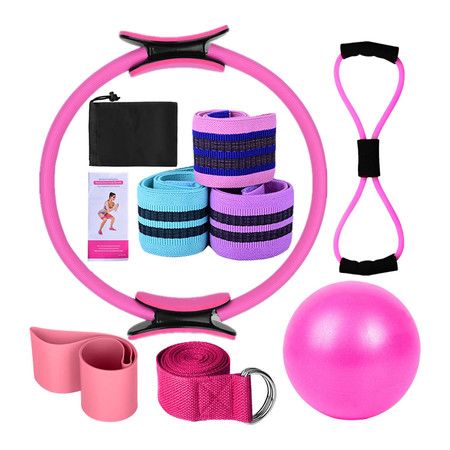 Yoga Sets for Women Pilates at Home Equipment Pilates Magic Ring Booty Bands for Working Out Glutes Yoga Ball and Resistance Band,Pink