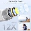Cameras for Photography, 12X Optical Zoom 4K Digital Camera with WiFi, 64MP Vlogging Camera for YouTube, Auto Focus for Beginners, White