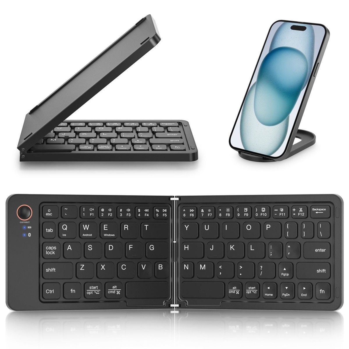 Portable Bluetooth Folding Keyboard for IOS/Android/Windows Tablet Mobile Phone Portable Keyboard Computer Accessories Color Black