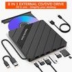 8 IN 1 External CD/DVD Drive for Laptop, USB 3.0 Portable External CD Burner Reader Writer with 4 USB Ports/2 TF SD Card Slots/1 USB Type C Port