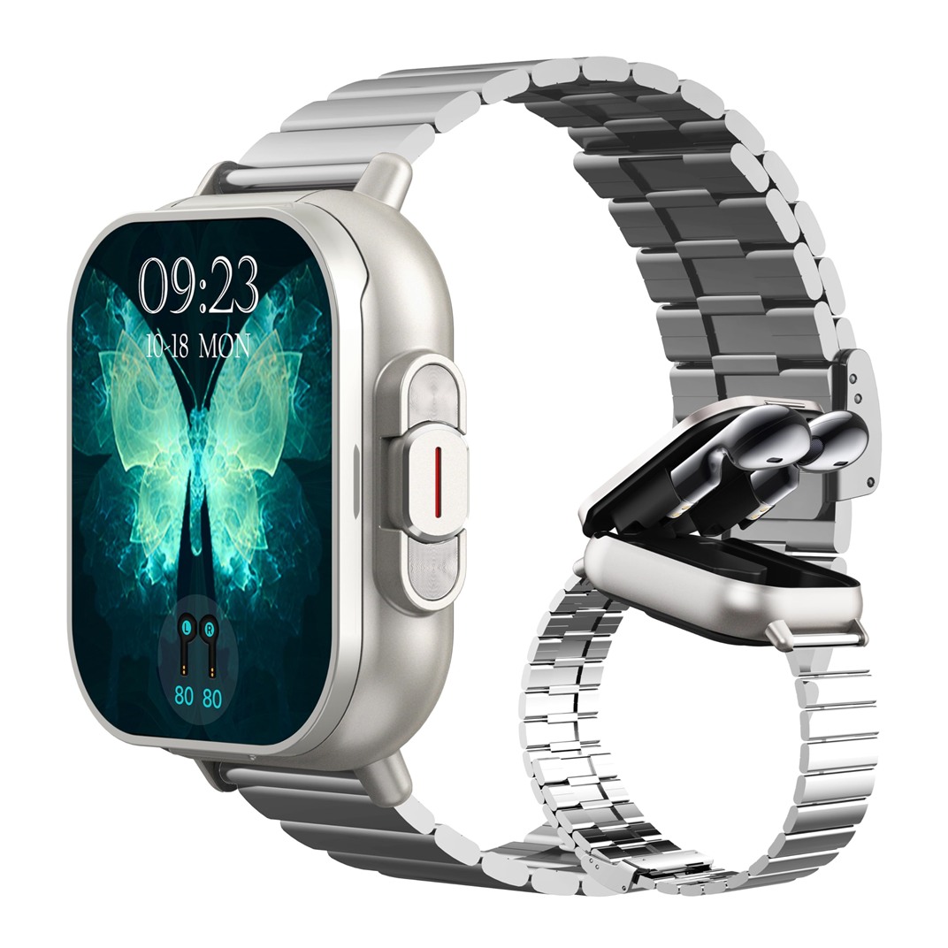 Smart Watch with Earbuds,2 in 1 Smart Call Watch with Bluetooth Headphones 2 Inch Large Screen with Fitness Tracker Sport Modes Monitor(Silver-Steel)