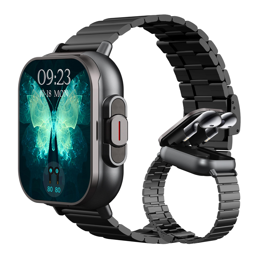 Smart Watch with Earbuds,2 in 1 Smart Call Watch with Bluetooth Headphones 2 Inch Large Screen with Fitness Tracker Sport Modes Monitor(Black-Steel)