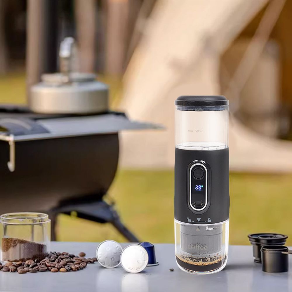 Portable Espresso Machine, 2 in 1 Wireless 15 Bar Pressure Mini Coffee Maker for Travel RV, Hiking, Office, Auto Shut Off and Silent Operation, Black